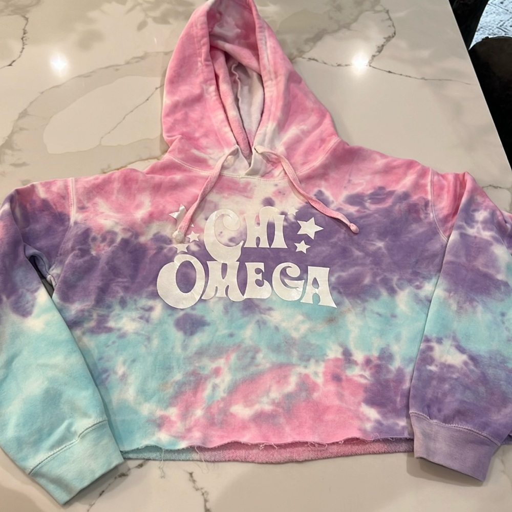 Chi Omega tie dye cropped hoodie